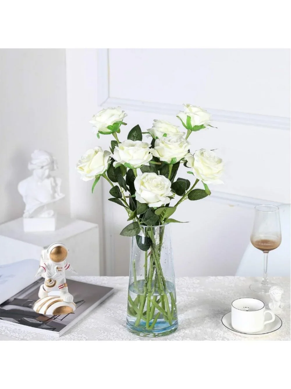 12PCS Realistic Silk Roses Bouquet - Long Stem Flowers for Home, Wedding, Party